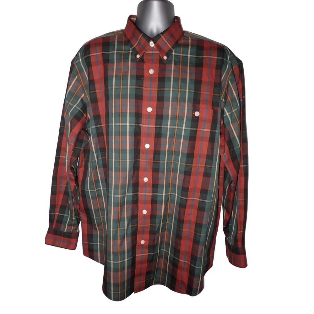 Orvis Men's Plaid Button Down Shirt Wrinkle Free Long Sleeve Red Green XL